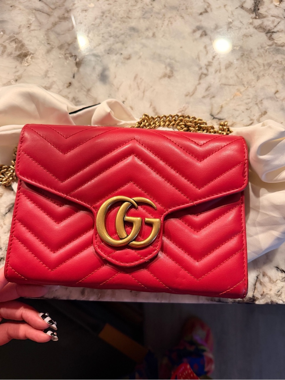 Gucci Red GG Marmont Chevron Crossbody Bag